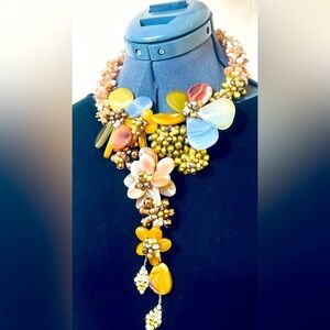 Elegant Floral Gemstone handmade one of a kind statement Necklace ( new)